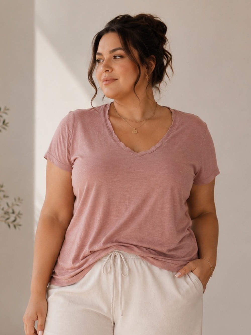 Madewell Women's Pink V-Neck Lightweight Short Sleeve Tee Top Size 2XL